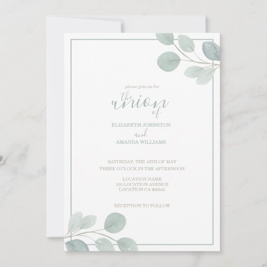 Elegant Waterverf Eucalyptus Branch Wedding Kaart (Voorkant)