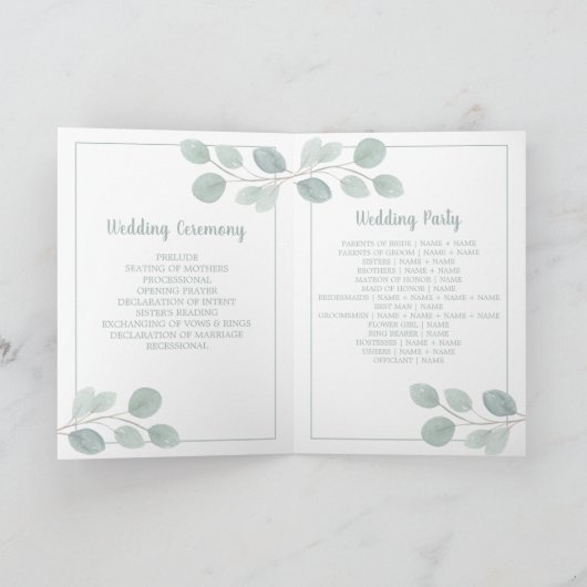 Elegant Waterverf Eucalyptus Branch Wedding Programma (Binnen)