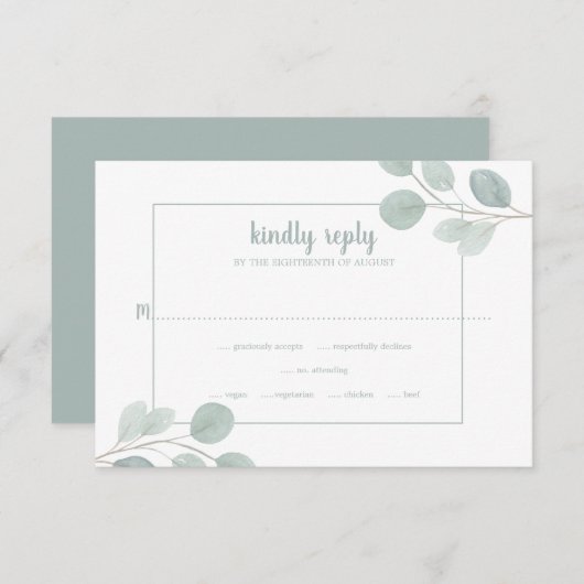 Elegant Waterverf Eucalyptus Branch Wedding RSVP Kaartje (Voorkant / Achterkant)