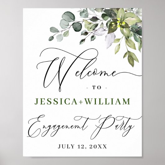 Elegant Waterverf Eucalyptus Engagement Party POS Poster (Voorkant)