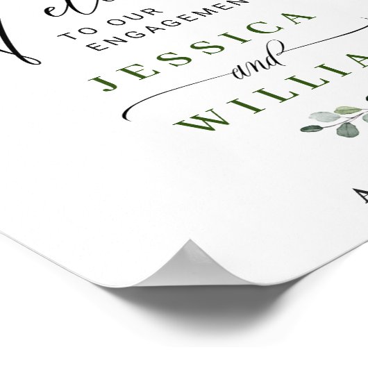 Elegant Waterverf Eucalyptus Engagement Party Poster (Hoek)