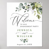Elegant Waterverf Eucalyptus Engagement Party Poster (Voorkant)