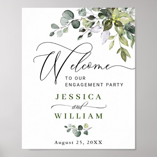 Elegant Waterverf Eucalyptus Engagement Party Poster (Voorkant)