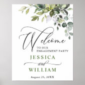 Elegant Waterverf Eucalyptus Engagement Party Poster (Voorkant)