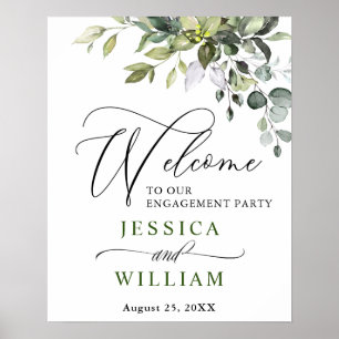 Elegant Waterverf Eucalyptus Engagement Party Poster