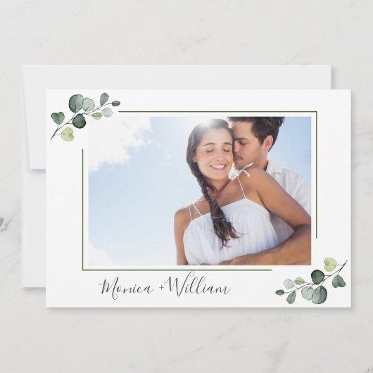 Elegant Waterverf Eucalyptus Floral PHOTO Weddensc Save The Date (Achterkant)