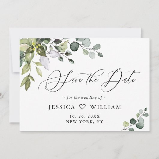 Elegant Waterverf Eucalyptus Floral Wedding FOTO Save The Date (Voorkant)