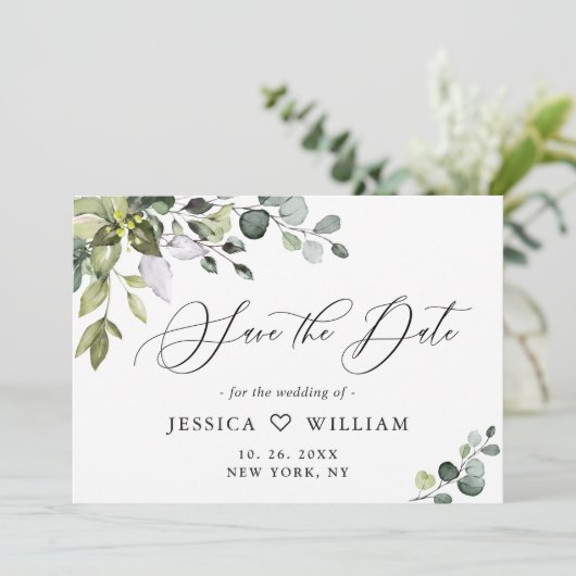Elegant Waterverf Eucalyptus Floral Wedding FOTO Save The Date (Staand voorkant)