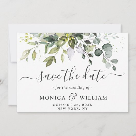 Elegant Waterverf Eucalyptus Floral Wedding Save The Date (Voorkant)