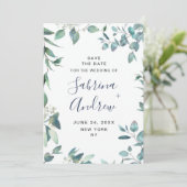 Elegant Waterverf Eucalyptus Floral Wedding Save The Date (Staand voorkant)