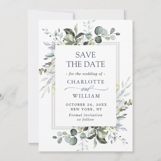 Elegant Waterverf Eucalyptus Floral Wedding Save The Date (Voorkant)