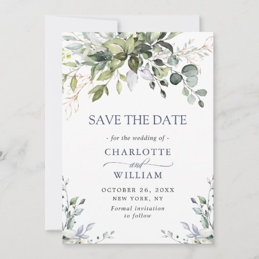 Elegant Waterverf Eucalyptus Floral Wedding Save The Date (Voorkant)
