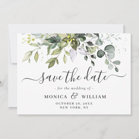 Elegant Waterverf Eucalyptus Floral Wedding Save The Date (Voorkant)