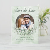 Elegant Waterverf Eucalyptus Foto bruiloft Save The Date (Staand voorkant)