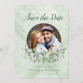 Elegant Waterverf Eucalyptus Foto bruiloft Save The Date (Voorkant / Achterkant)