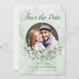 Elegant Waterverf Eucalyptus Foto bruiloft Save The Date