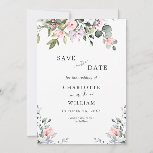 Elegant Waterverf Eucalyptus FOTO Weddenschap Save Save The Date (Achterkant)