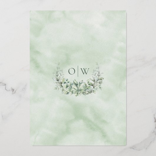 Elegant Waterverf Eucalyptus Gold Foil Weddenschap Folie Uitnodiging (Achterkant)