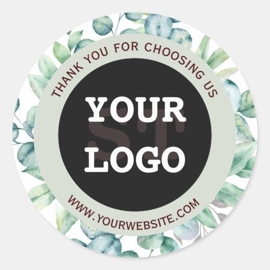 Elegant Waterverf Eucalyptus Greenery Black Ronde Sticker (Voorkant)