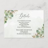 Elegant Waterverf Eucalyptus Greenery Gold Accent Informatiekaartje (Voorkant)