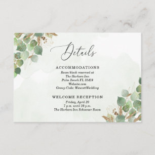 Elegant Waterverf Eucalyptus Greenery Gold Accent Informatiekaartje