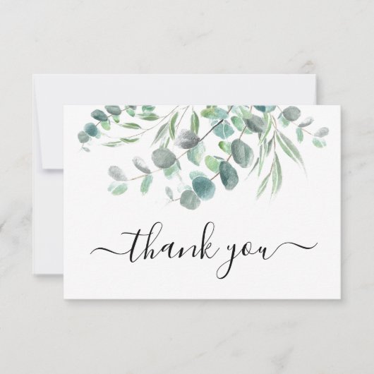 Elegant Waterverf Eucalyptus Greenery Script Bedankkaart (Voorkant)