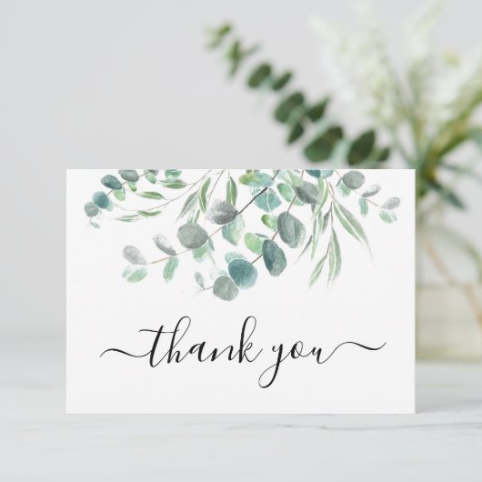 Elegant Waterverf Eucalyptus Greenery Script Bedankkaart (Staand voorkant)