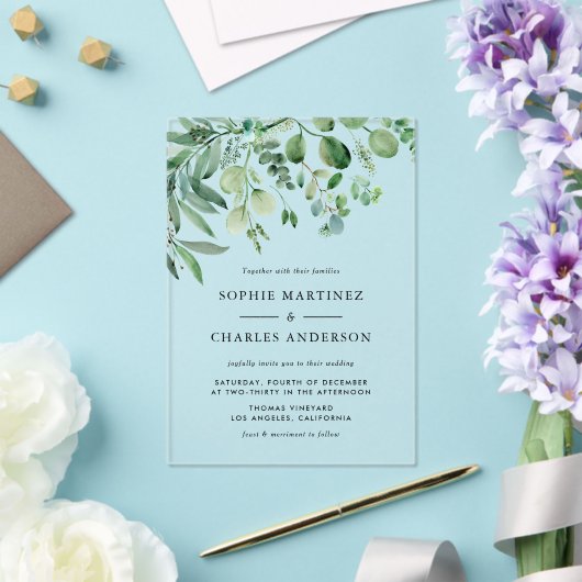 Elegant Waterverf Eucalyptus Greenery Wedding Acryl Uitnodigingen (Insitu (Huwelijk))