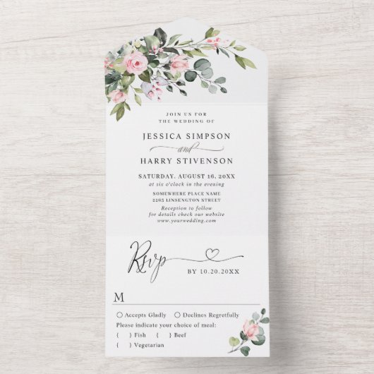 Elegant Waterverf Eucalyptus Greenery Wedding All In One Uitnodiging (Binnen)