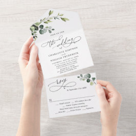 Elegant Waterverf Eucalyptus Greenery Wedding All In One Uitnodiging