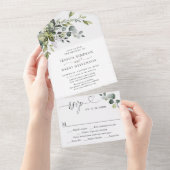 Elegant Waterverf Eucalyptus Greenery Wedding All In One Uitnodiging (Afscheurbaar)