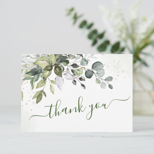 Elegant Waterverf Eucalyptus Greenery Wedding Bedankkaart (Staand voorkant)