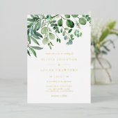 Elegant Waterverf Eucalyptus Greenery Wedding Folie Uitnodiging (Staand Voorkant)
