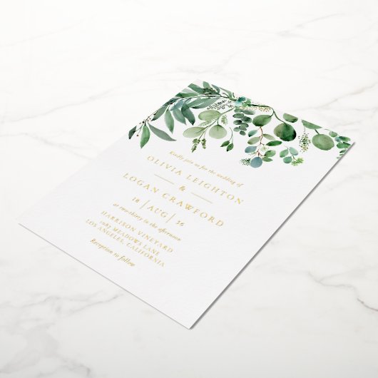 Elegant Waterverf Eucalyptus Greenery Wedding Folie Uitnodiging (Gedraaid)