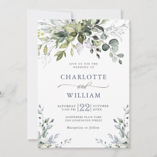 Elegant Waterverf Eucalyptus Greenery Wedding IV Kaart (Voorkant)
