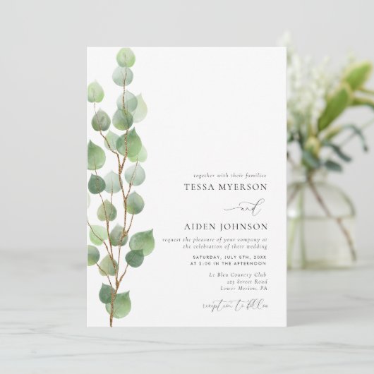 Elegant Waterverf Eucalyptus Greenery Wedding Kaart (Staand voorkant)