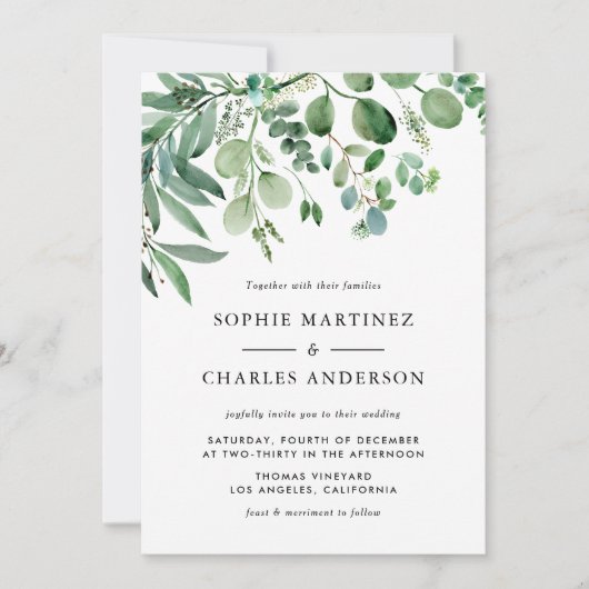 Elegant Waterverf Eucalyptus Greenery Wedding Kaart (Voorkant)