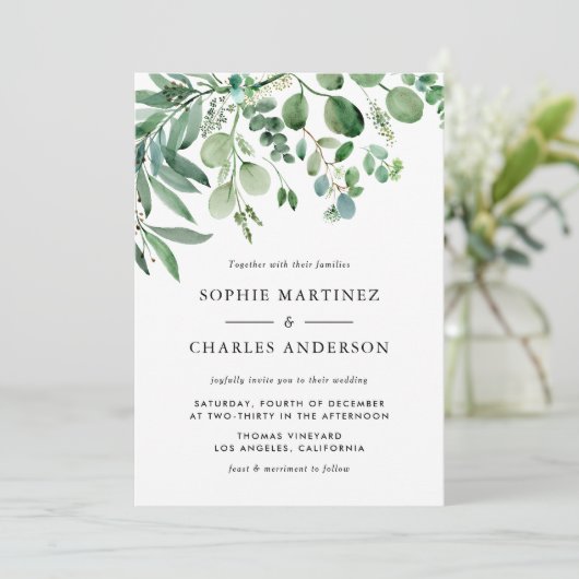 Elegant Waterverf Eucalyptus Greenery Wedding Kaart (Staand voorkant)
