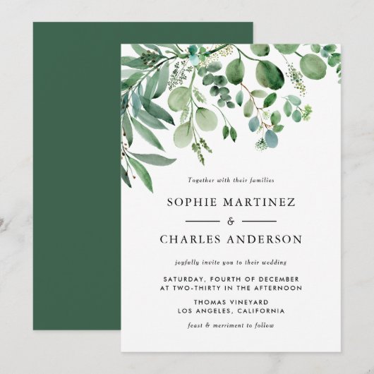 Elegant Waterverf Eucalyptus Greenery Wedding Kaart (Voorkant / Achterkant)