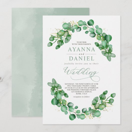Elegant Waterverf Eucalyptus Greenery Wedding Kaart (Voorkant / Achterkant)
