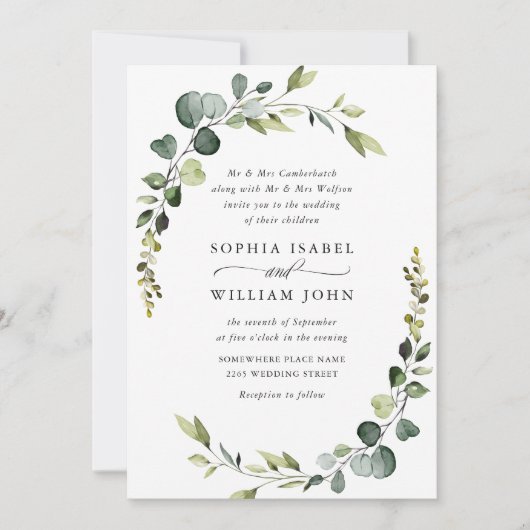 Elegant Waterverf Eucalyptus Greenery Wedding Kaart (Voorkant)