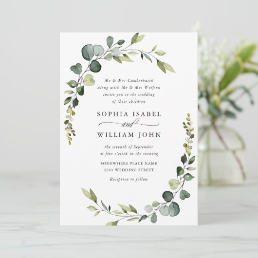 Elegant Waterverf Eucalyptus Greenery Wedding Kaart (Staand voorkant)