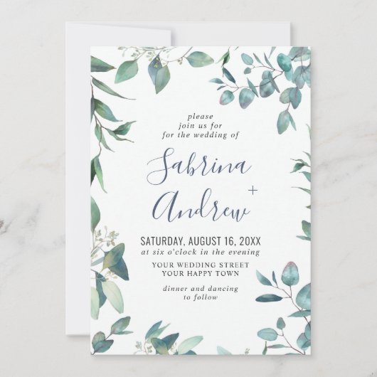 Elegant Waterverf Eucalyptus Greenery Wedding Kaart (Voorkant)
