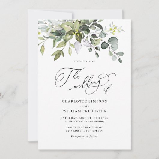 Elegant Waterverf Eucalyptus Greenery Wedding Kaart (Voorkant)