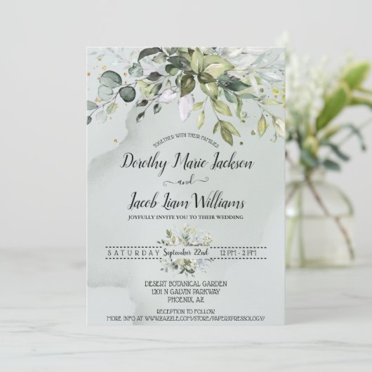 Elegant Waterverf Eucalyptus Greenery Wedding Kaart (Staand voorkant)