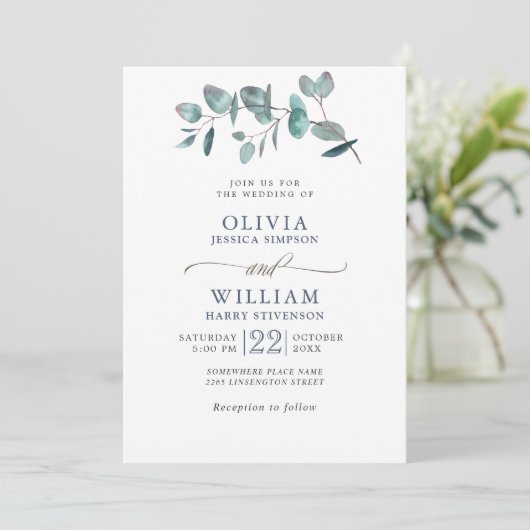 Elegant Waterverf Eucalyptus Greenery Wedding Kaart (Staand voorkant)