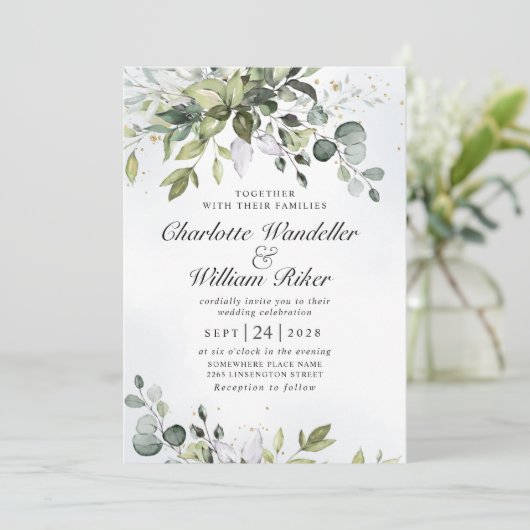 Elegant Waterverf Eucalyptus Greenery Wedding Kaart (Staand voorkant)