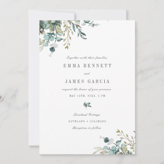 Elegant Waterverf Eucalyptus Greenery Wedding Kaart (Voorkant)