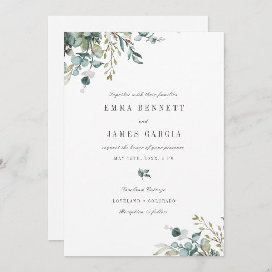 Elegant Waterverf Eucalyptus Greenery Wedding Kaart (Voorkant / Achterkant)