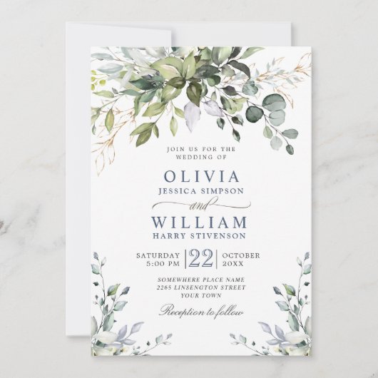 Elegant Waterverf Eucalyptus Greenery Wedding Kaart (Voorkant)